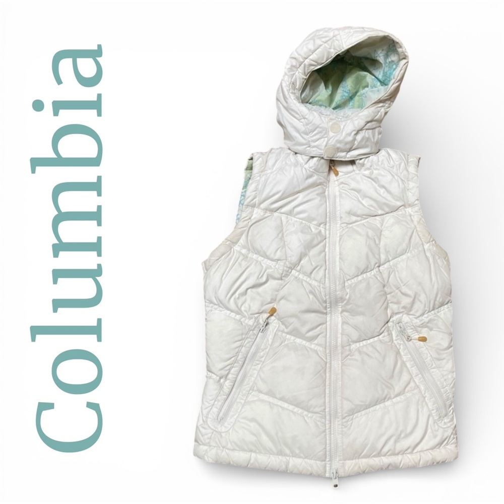 COLUMBIA Titanium Down Puffer Vest hooded quilted zip front Small White GorpCore